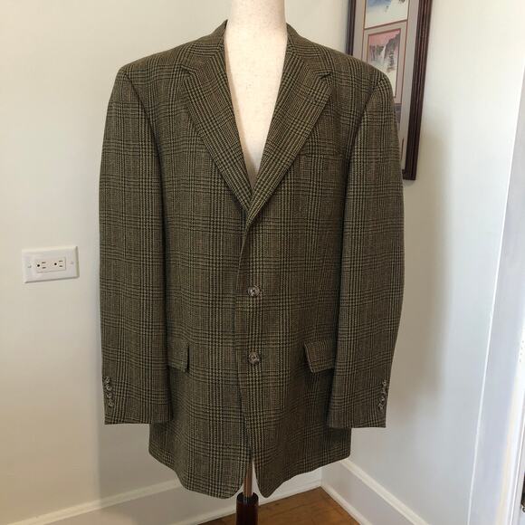 VTG Tommy Hilfiger Wool Tweed Blazer Glen Plaid Brown Sport Coat 90s Preppy 42L - Picture 2 of 14